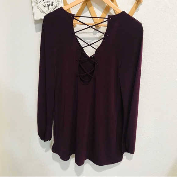 Express Crisscrossed Long Sleeve Plum Top Sz S - Picture 7 of 9